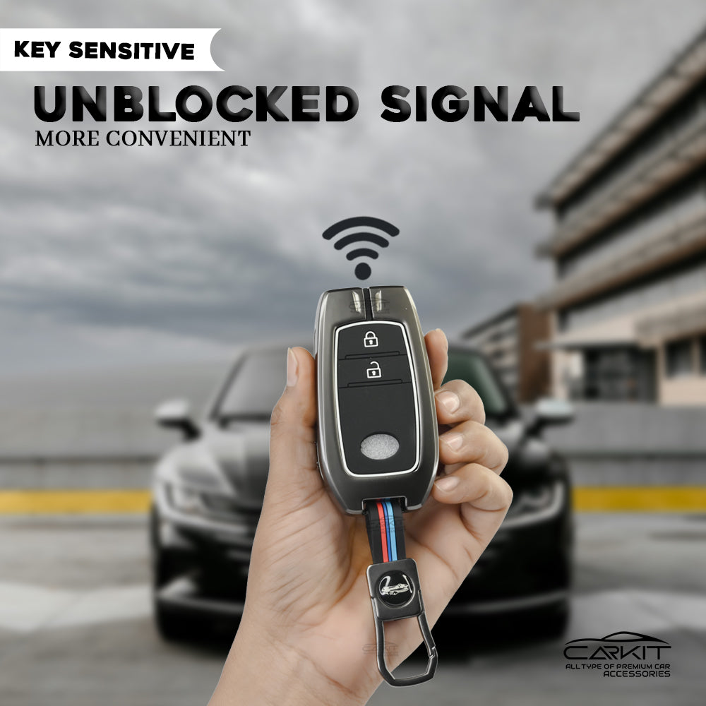 Metal Silicone Key Cover For Maruti Suzuki: Baleno, Ciaz, Ignis, S-Cross, Grand Vitara, Brezza 3 Button Smart Key