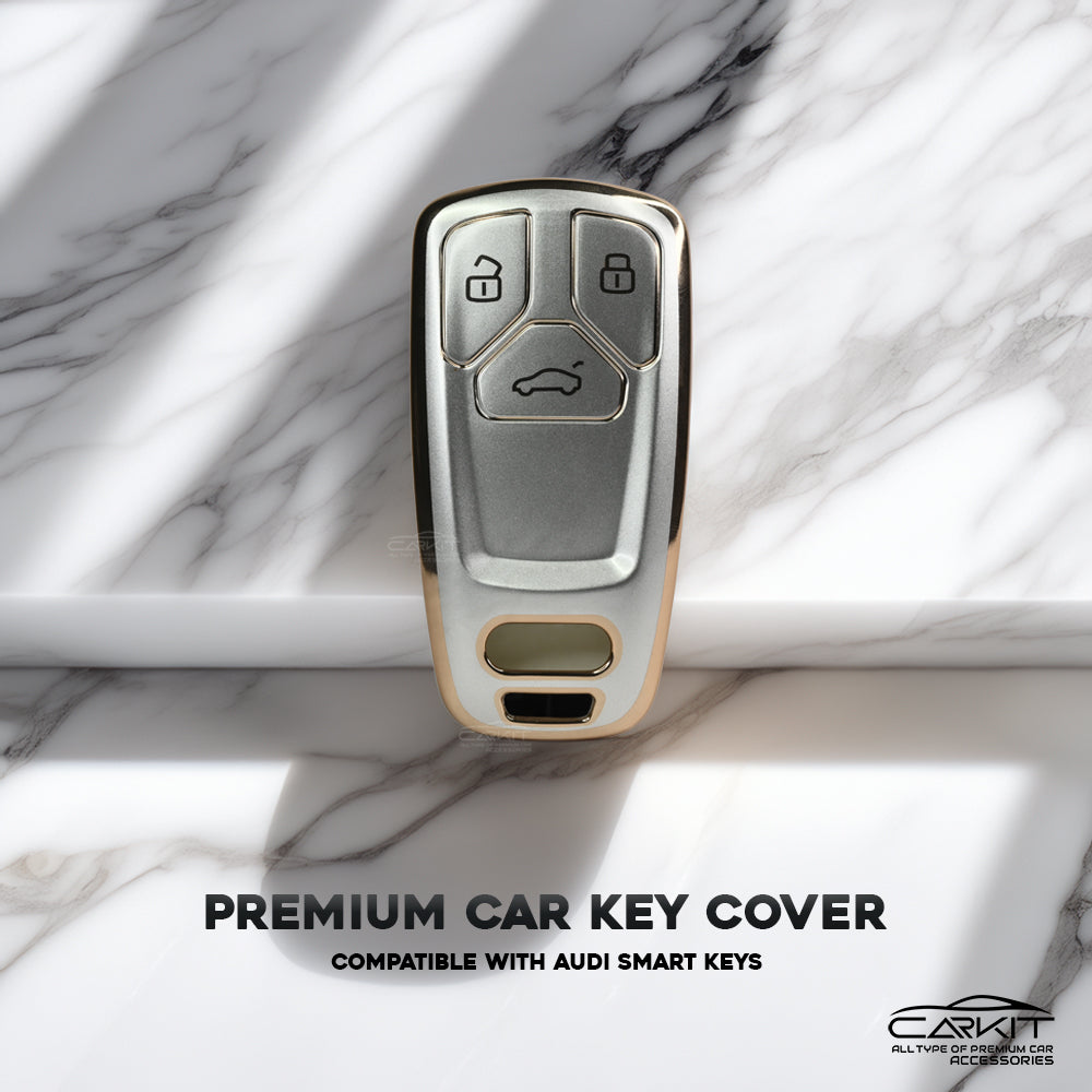 TPU White Gold Car Key For Audi Q5, A5, A8, Q7, A4, A6 3 button smart key