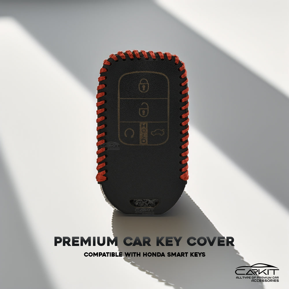 PU 3D Black Leather Car Key Cover For Honda: City, Civic, WR-V 4 button smart key