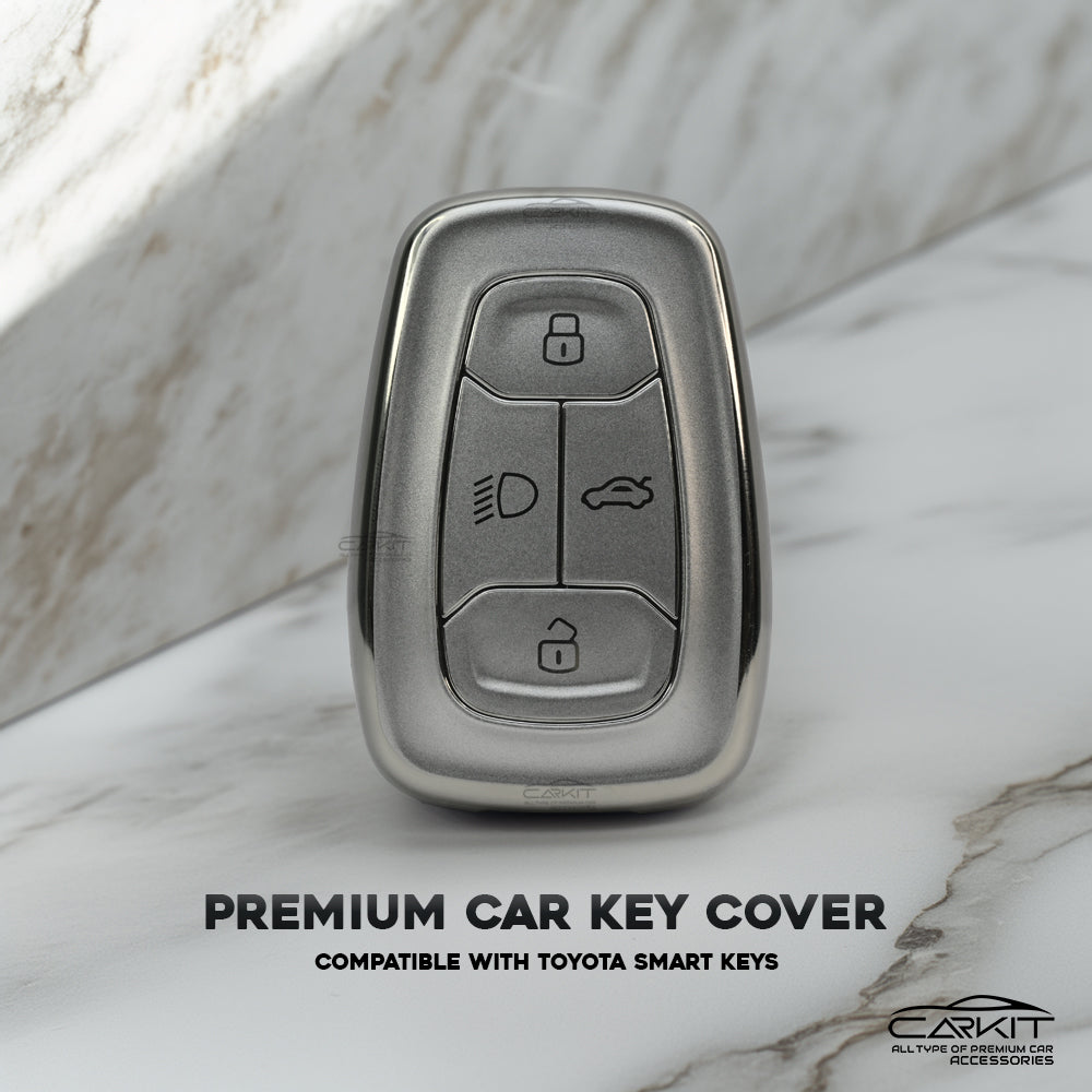 TPU SIlver Car Key Cover For Tata: Nexon, Harrier, Tigor BS6, Tigor EV, Safari 2021, Altroz, Safari Gold, Gravitas, Punch 4 button smart key