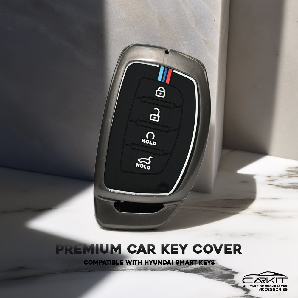Metal Silicone Key Cover For Hyundai: Alcazar, Creta 2021 onwards 4 button smart key
