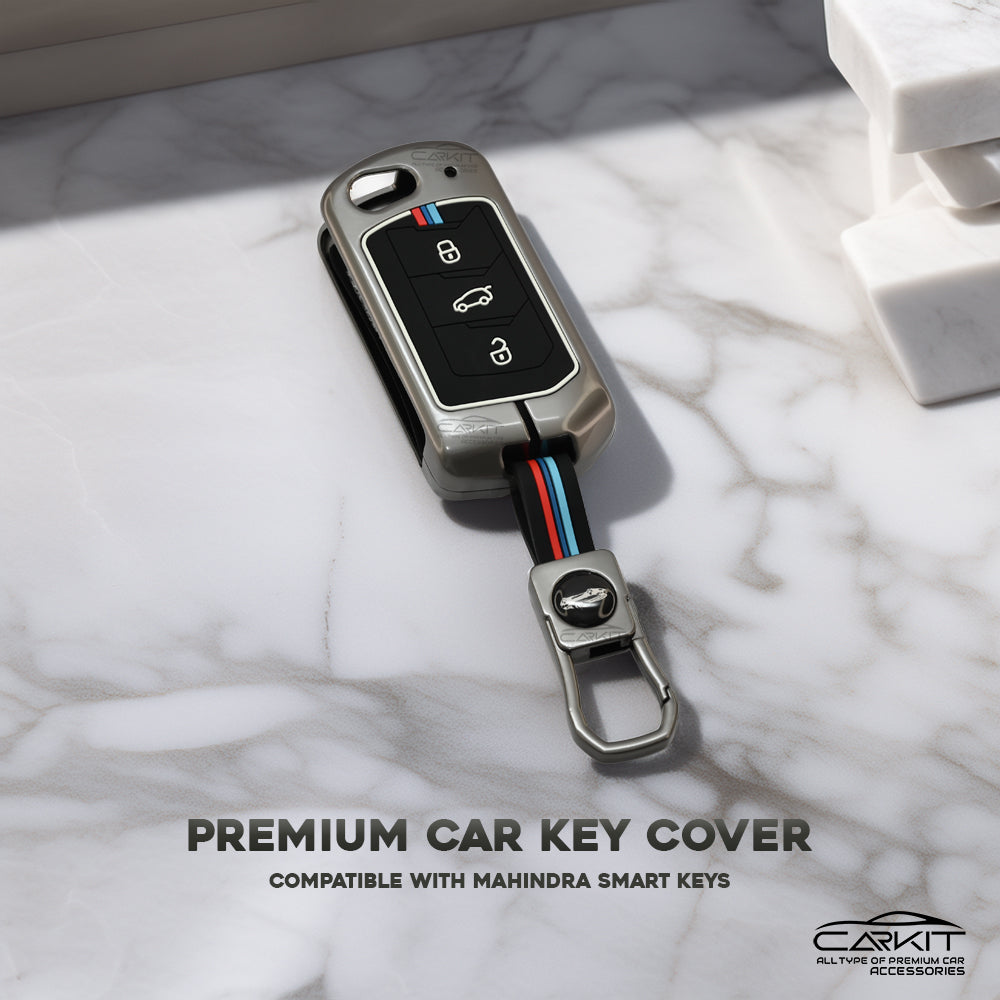 metal Car Key Cover For Mahindra: Thar, Bolero, Scorpio, XUV700, XUV400, XUV3x0, XUV300, TUV300, Marazzo 3 button flip key