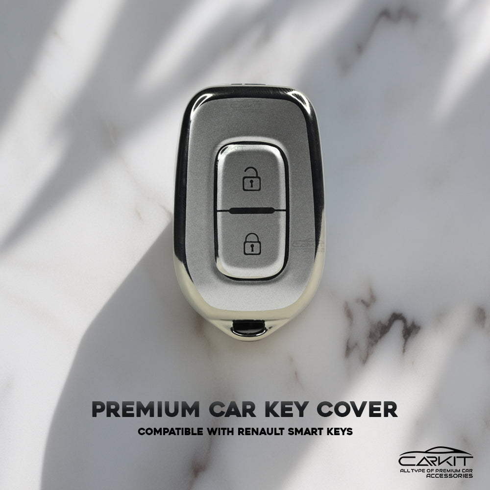 TPU SIlver Car key Cover For Renault Triber | Kwid | Duster | Datsun redi-GO Flip type Key