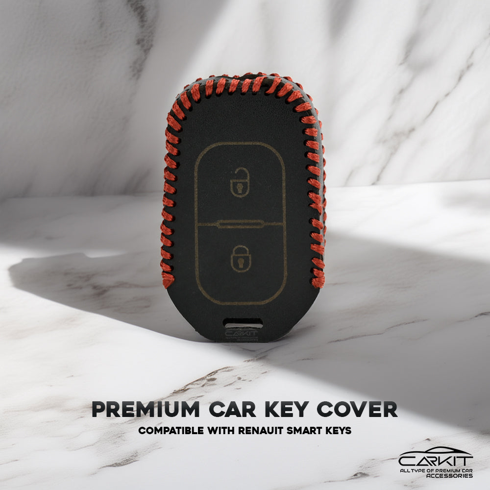 PU 3D Black Leather Key Cover Fit for Renault Triber | Kwid | Duster | Datsun redi-GO Flip type Key