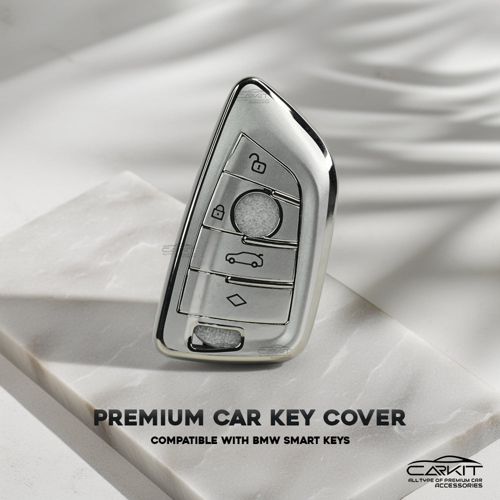 TPU Silver Car Key Cover For BMW X1, X3, X6, X5, 5 Series, 6 Series, 7 Series 4 Button Smart key