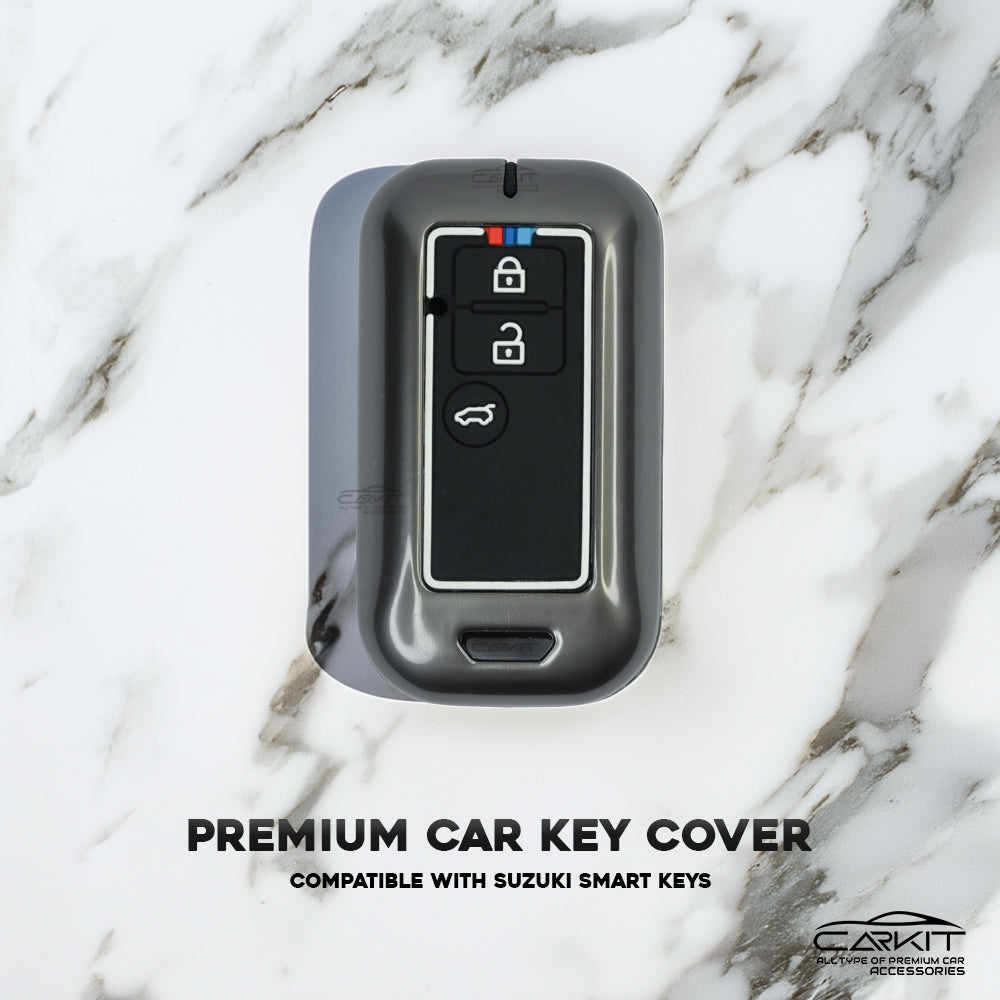 Metal Silicone Key Cover For Suzuki : Swift Dzire, Ertiga 3 button smart key.
