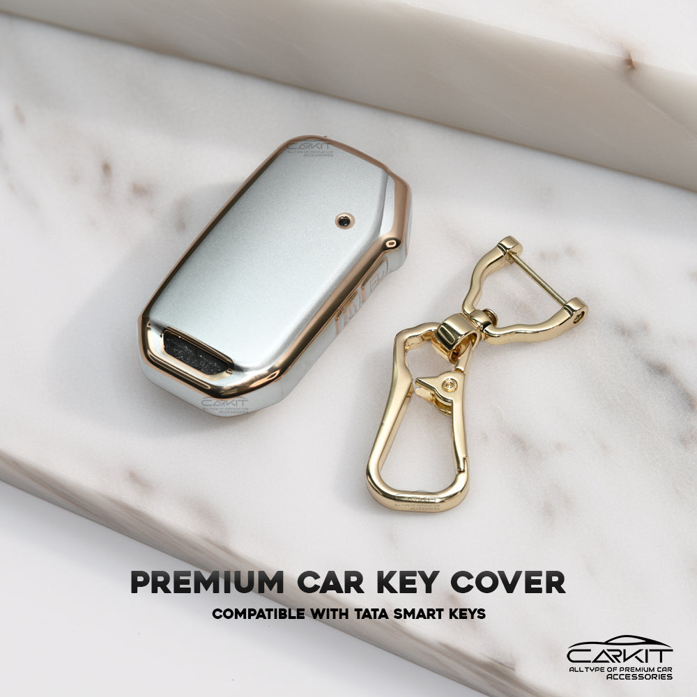 TPU White Gold Car Key Cover For Kia Seltos 2023 Facelift | Sonet facelift 3 Button Smart Key