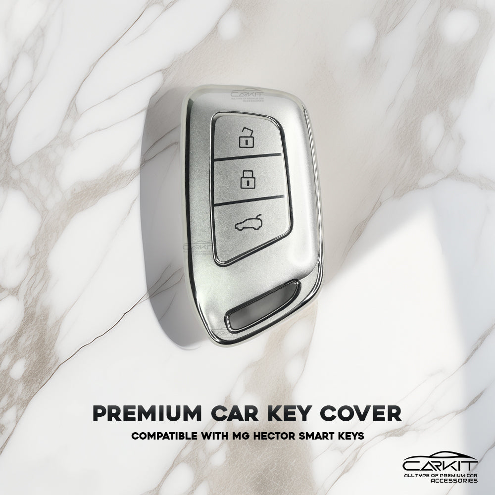 TPU Silver Car Key Cover For MG: MG Hector 3 Button smart key
