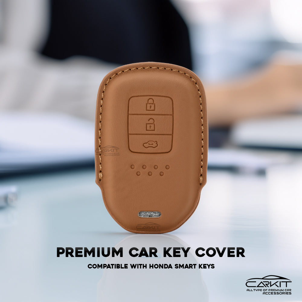 PU-3D ten Leather Car Key Cover For Honda: City, Civic, Jazz, Brio, Amaze, Cr-v, Wr-v, Br-v, Mobilio 3 Button Smart Key