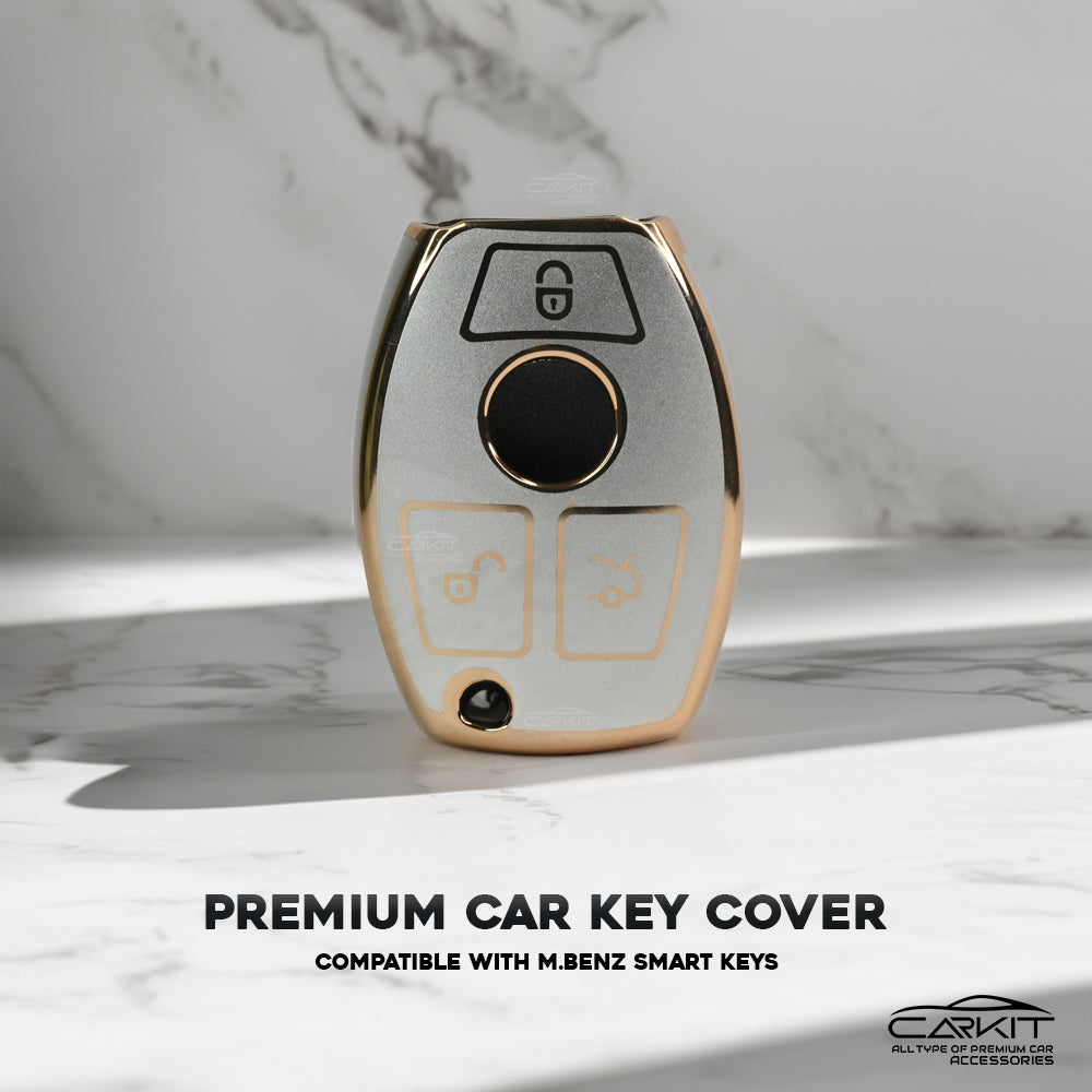 TPU White Gold Key Cover for Mercedes-Benz C E M S CLS CLK GLK GLC G Class 3 Button Smart key