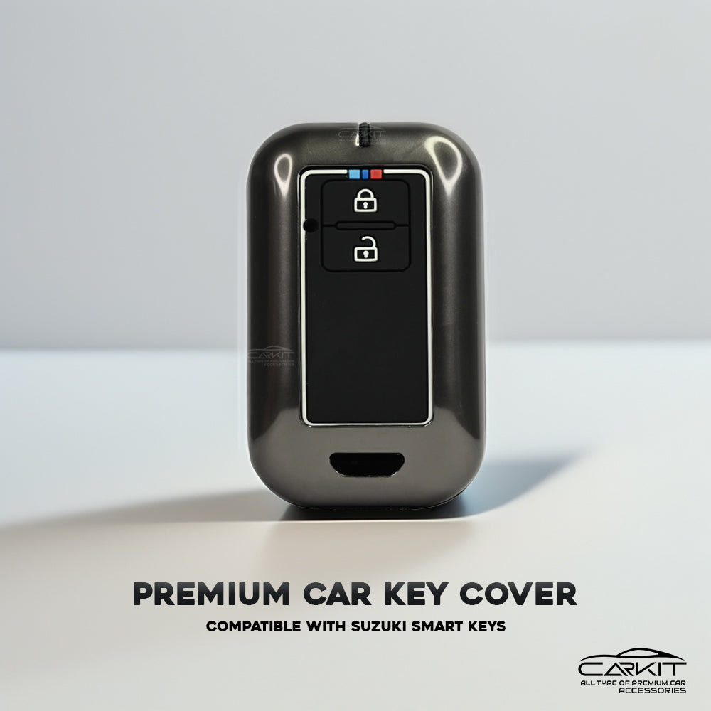 Metal Silicon Car Key Cover For Maruti Suzuki Grand Vitara | Fronx | New Brezza | XL 6 | Ignis | Baleno | New Ertiga | Ignis | New Swift | New Dezire (2 Button Smart Key)