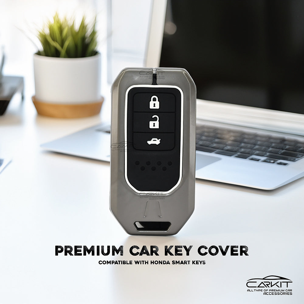 Metal Silicon Car Key Cover For Honda: City, Civic, Jazz, Brio, Amaze, Cr-v, Wr-v, Br-v, Mobilio 3 Button Smart Key
