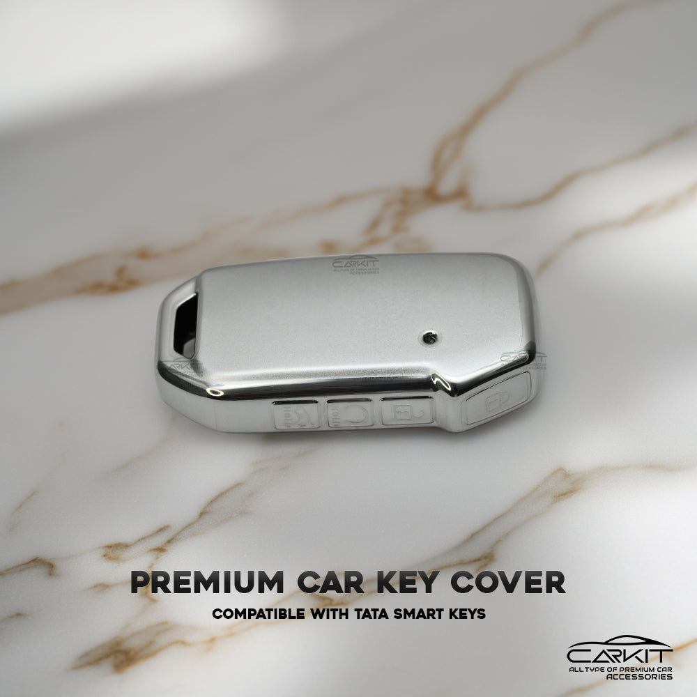 TPU Silver Car Key Cover For Kia: Seltos, Sonet 2023 facelift 4 button smart key.