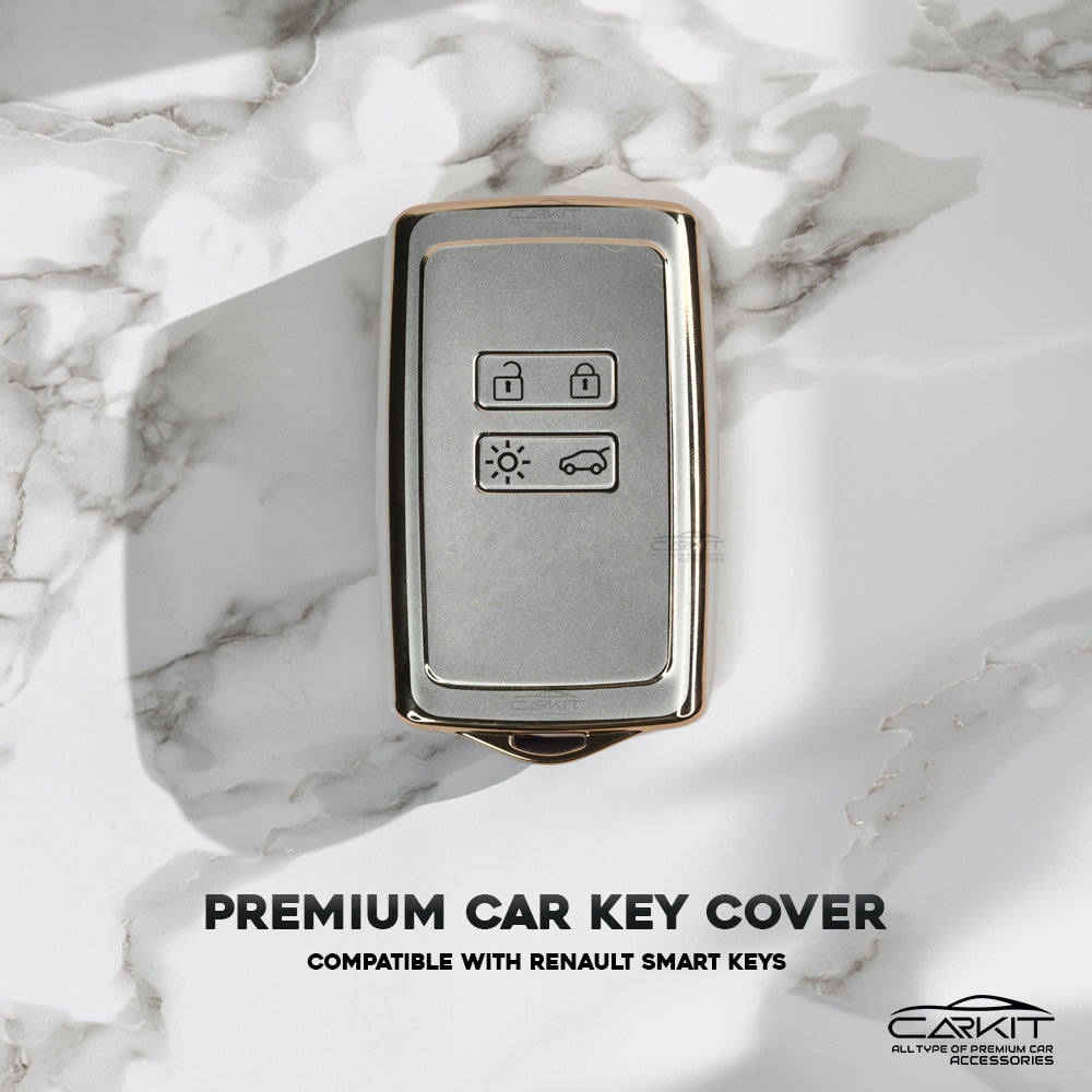 TPU White Gold Car key Cover For Renault Triber | Kiger | New Kwid Smart Key