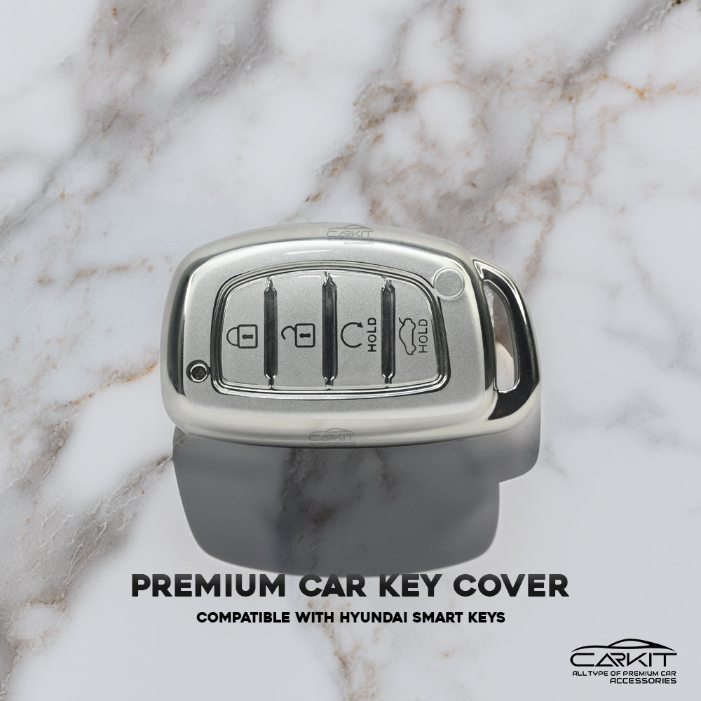 TPU Sliver Car Key Cover For Hyundai: Alcazar, Creta 2021 onwards 4 button smart key