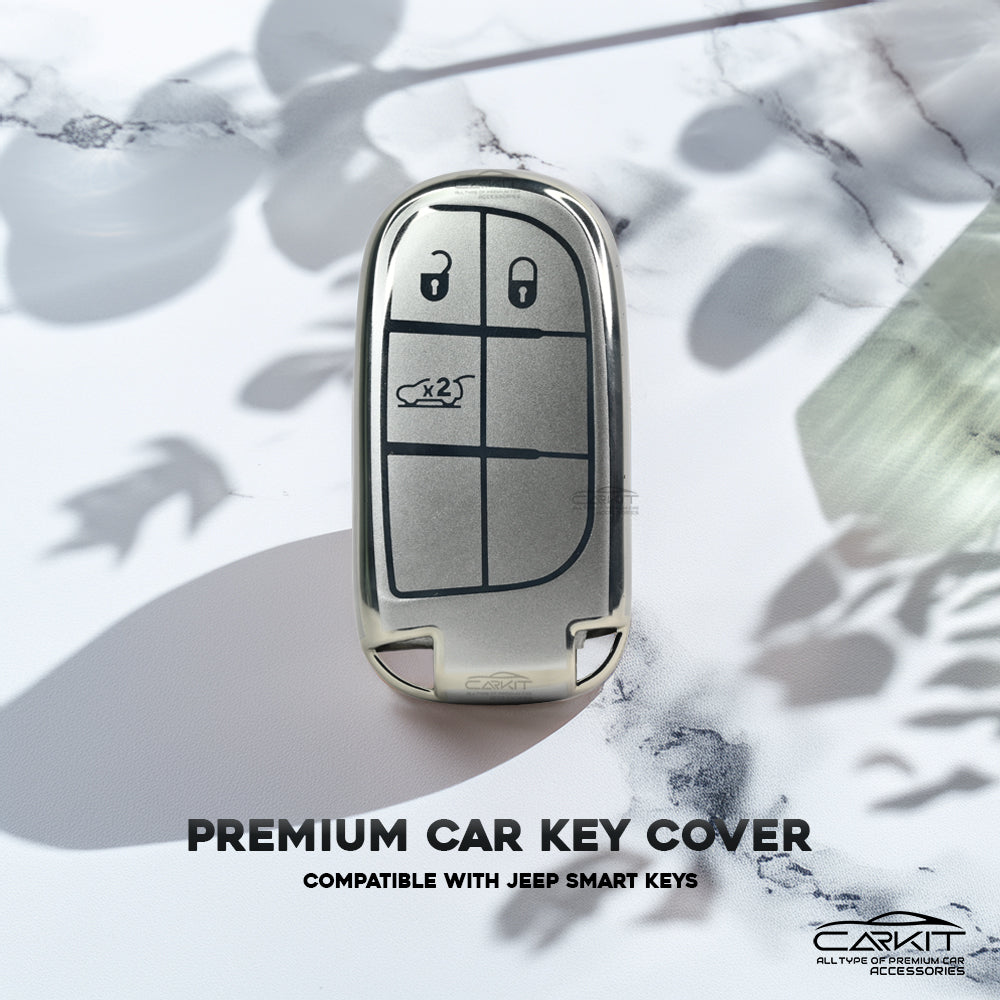 TPU Silver Car key Cover For Jeep : Meridian, Compass, Trailhawk – 3 Button Smart Key