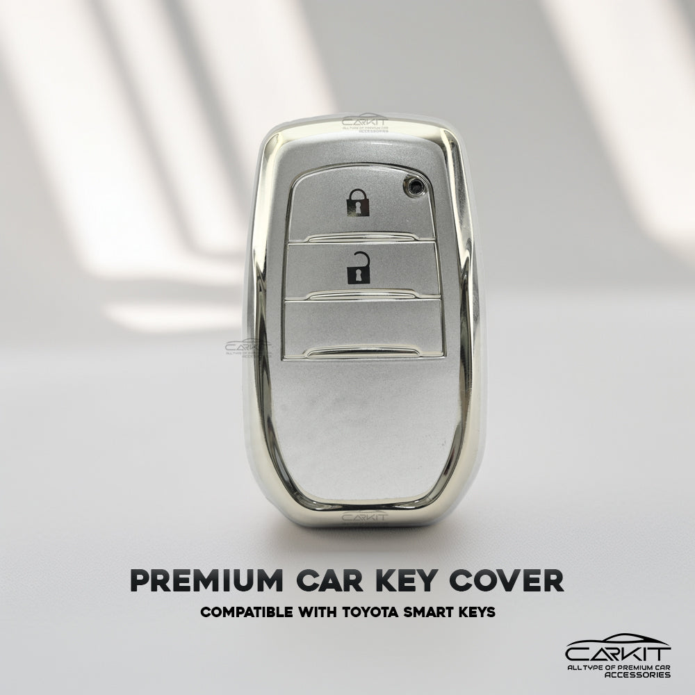 TPU SIlver Key Cover For Toyota: Innova Crysta, Innova HyCross, Hilux 2 button smart key.