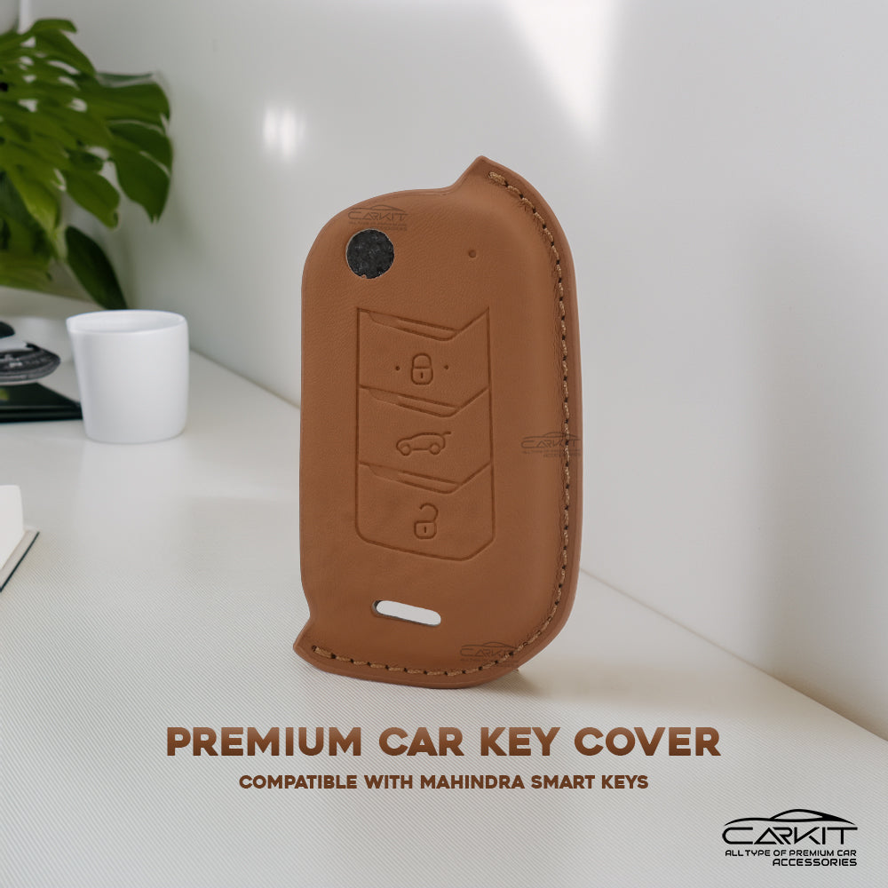 PU-3D ten leather Car Key Cover For Mahindra: Thar, Bolero, Scorpio, XUV700, XUV400, XUV3x0, XUV300, TUV300, Marazzo 3 button flip key