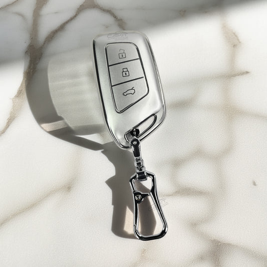 TPU Silver Car Key Cover For MG: MG Hector 3 Button smart key