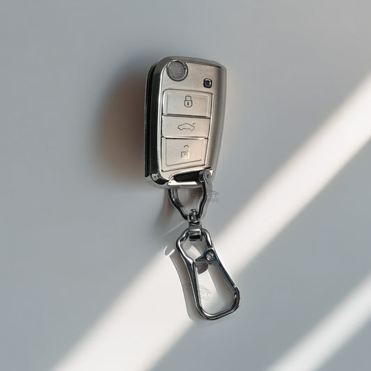 TPU Silver Car key Cover For Skoda Virtus, Tiguan, Jetta, Slavia, Kodiaq, Kushaq, Karoq, Octavia And Volkswagen Virtus, Tiguan, T-Roc, Taigun, Jetta, Octavia, Karoq, Superb, Kodiaq, Slavia Flip Key