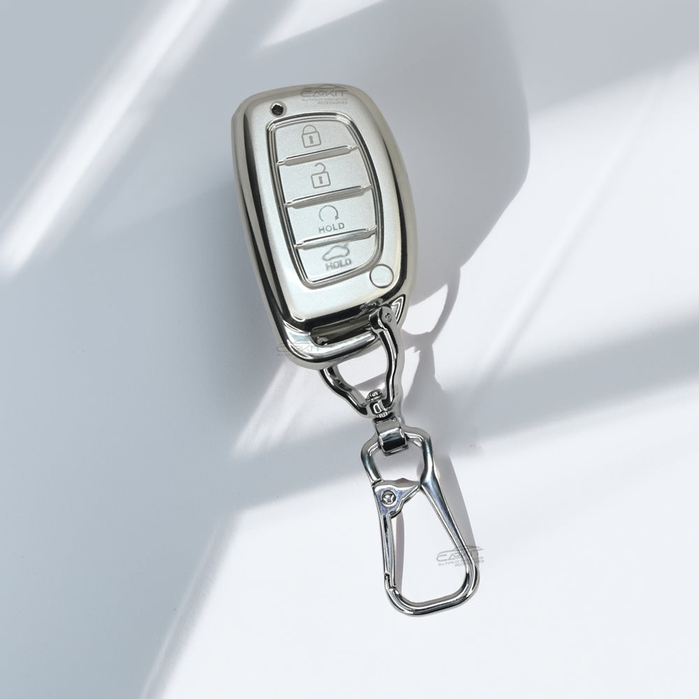 TPU Sliver Car Key Cover For Hyundai: Alcazar, Creta 2021 onwards 4 button smart key
