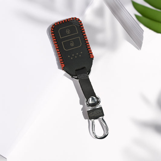 PU 3D Black Leather Key Cover For Honda: Elevate, City, Jazz, Amaze 2 button smart key