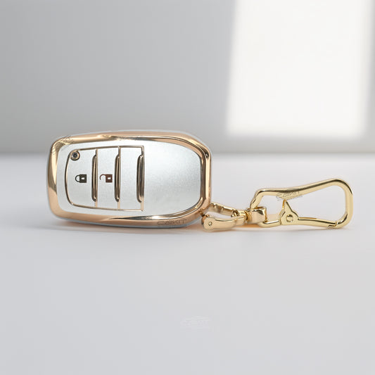 TPU White Gold Key Cover For Toyota: Innova Crysta, Innova HyCross, Hilux 2 button smart key.