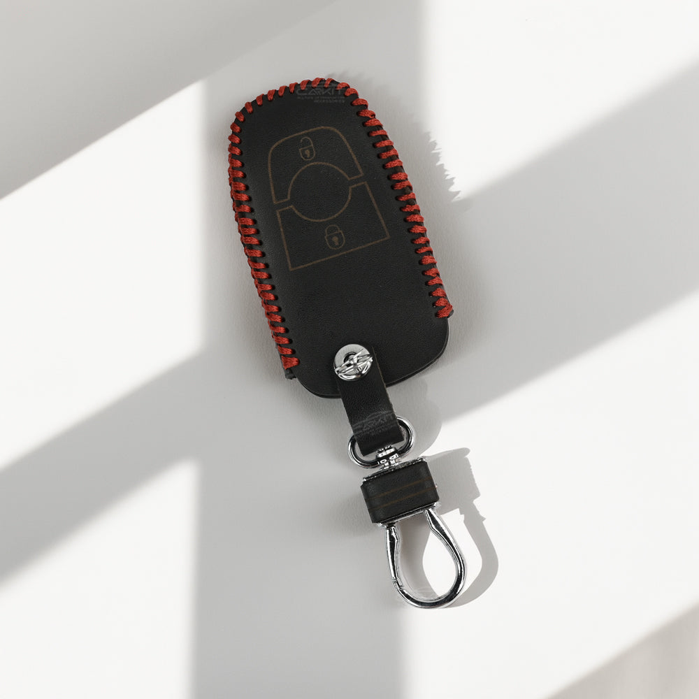 PU 3D Black Leather Car Key Case for Ford Ecosport | Endeavour | Freestyle | Aspire | Figo (2 button Smart Key)
