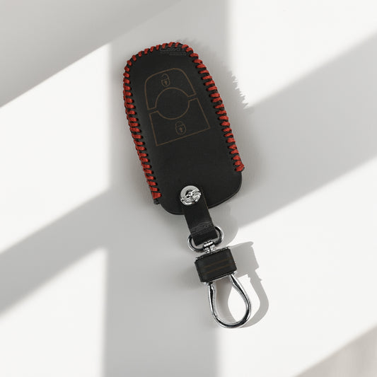 PU 3D Black Leather Car Key Case for Ford Ecosport | Endeavour | Freestyle | Aspire | Figo (2 button Smart Key)