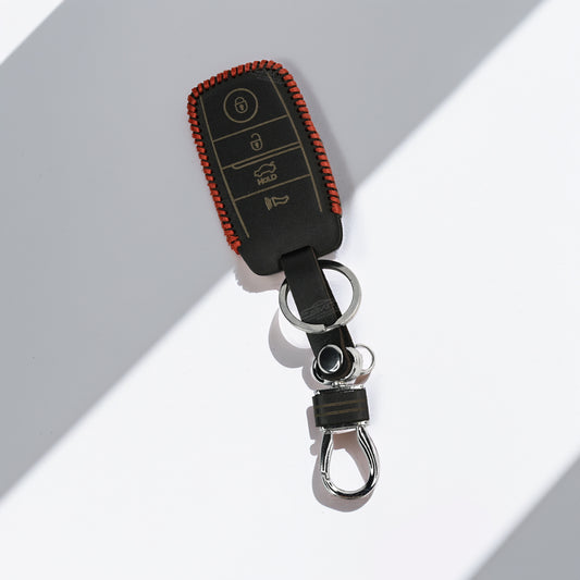 PU 3D Black Leather Car Key Cover For Kia: Seltos, Sonet, Carens, Carnival 4 Button Smart Key