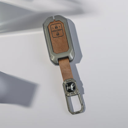 Metal Leather Brown Car Key Cover For Suzuki : Swift, DZire, Baleno, Ertiga, Grand Vitara, Brezza, Fronx, Jimny XL6, Ignis, Toyota: Glanza, Urban Cruiser Hyryder, Rumion 2 button smart key.