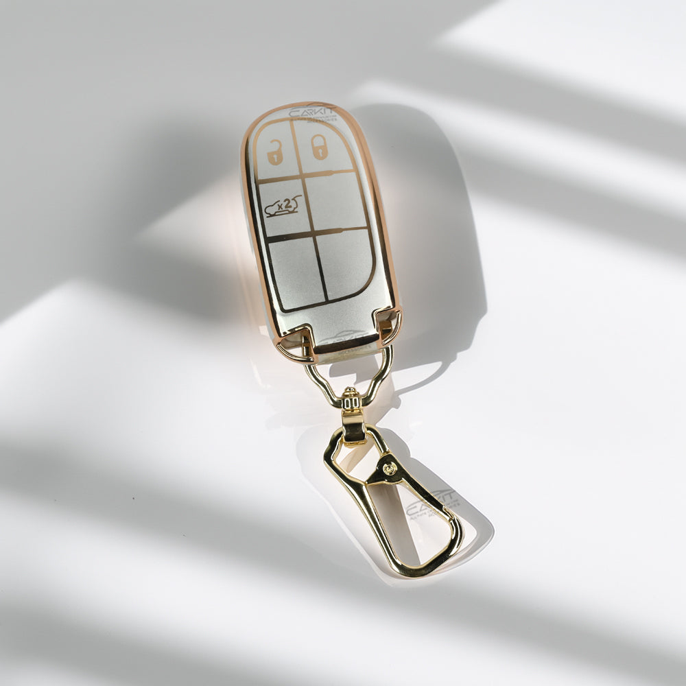 TPU White Gold Car key Cover For Jeep : Meridian, Compass, Trailhawk – 3 Button Smart Key