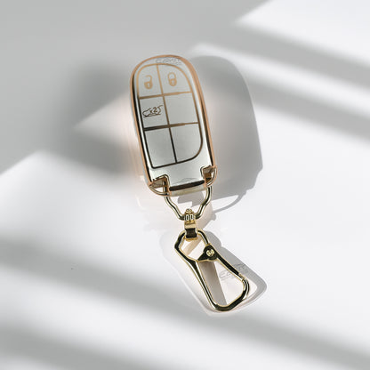 TPU White Gold Car key Cover For Jeep : Meridian, Compass, Trailhawk – 3 Button Smart Key