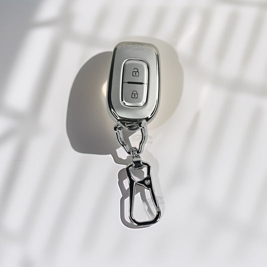 TPU SIlver Car key Cover For Renault Triber | Kwid | Duster | Datsun redi-GO Flip type Key