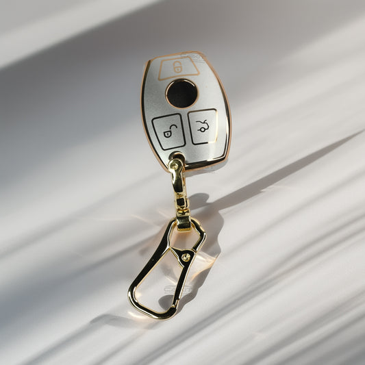 TPU White Gold Key Cover for Mercedes-Benz C E M S CLS CLK GLK GLC G Class 3 Button Smart key