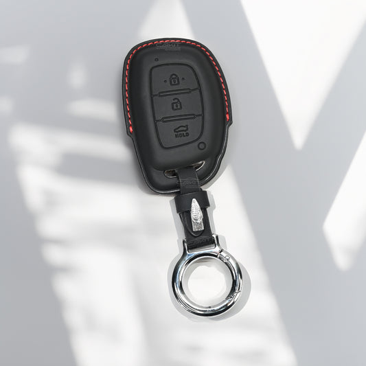 PU 3D Leather Black Key Cover For Hyundai: i20, Creta, Venue, Tucson, Alcazar, Verna, Xcent, Aura, Elantra 3 button smart key
