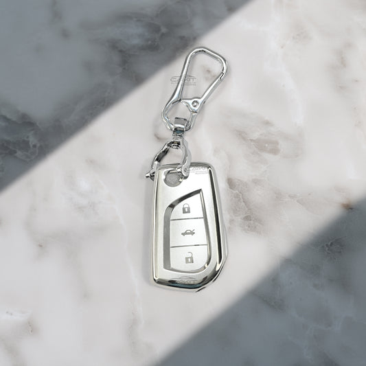 TPU Silver Car Key Cover For Toyota: Innova Crysta, Corolla Altis 3 button flip key.