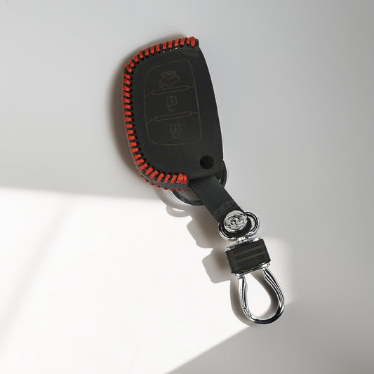PU 3D Black Leather Key Cover For Hyundai: Creta, Venue, Tucson, Alcazar, I20, Grand I10, Aura, Xcent, Exter 3 button flip key
