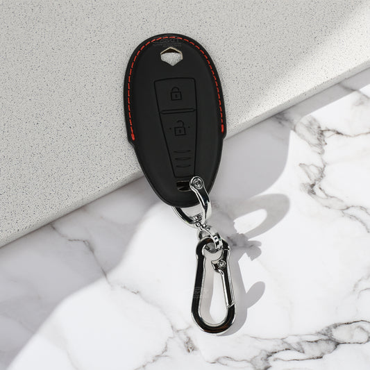 PU 3D Black Leather Car Key Cover For Maruti Suzuki: Baleno, Ciaz, Ignis, S-Cross, Grand Vitara, Brezza 3 Button Smart Key