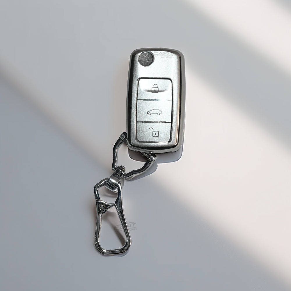 TPU Silver Car key Cover For Skoda Octavia, Fabia, Laura, Superb, Rapid, Yeti And Volkswagen Polo, Vento, Jetta, Ameo