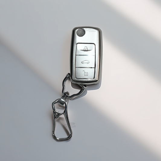 TPU Silver Car key Cover For Skoda Octavia, Fabia, Laura, Superb, Rapid, Yeti And Volkswagen Polo, Vento, Jetta, Ameo