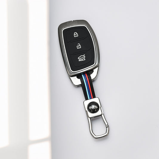 Metal Silicone Car Key Cover For Hyundai: i20, Creta, Venue, Tucson, Alcazar, Verna, Xcent, Aura, Elantra 3 button smart key