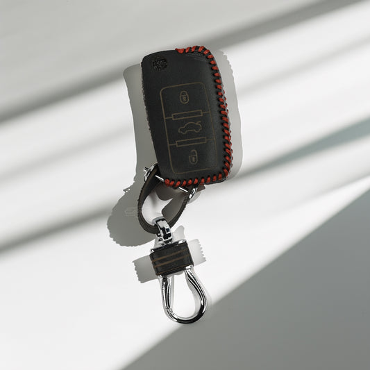 PU 3D Black Leather Car Key Cover For Skoda Octavia, Fabia, Laura, Superb, Rapid, Yeti And Volkswagen Polo, Vento, Jetta, Ameo