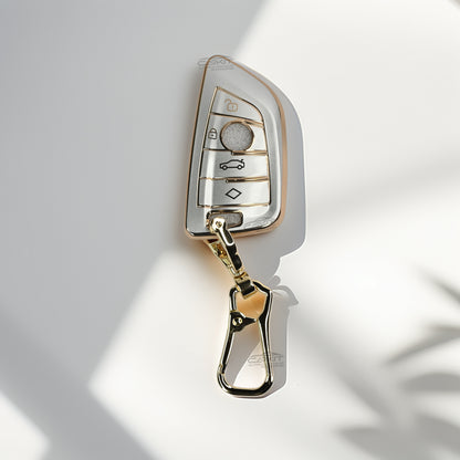TPU White Gold Car Key Cover For BMW X1, X3, X6, X5, 5 Series, 6 Series, 7 Series 4 Button Smart key