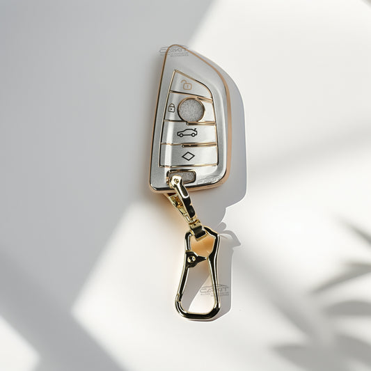 TPU White Gold Car Key Cover For BMW X1, X3, X6, X5, 5 Series, 6 Series, 7 Series 4 Button Smart key