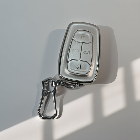 TPU SIlver Car Key Cover For Tata: Nexon, Harrier, Tigor BS6, Tigor EV, Safari 2021, Altroz, Safari Gold, Gravitas, Punch 4 button smart key