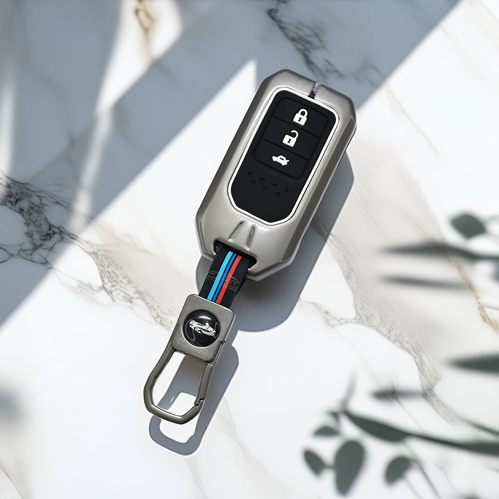 Metal Silicon Car Key Cover For Honda: City, Civic, Jazz, Brio, Amaze, Cr-v, Wr-v, Br-v, Mobilio 3 Button Smart Key