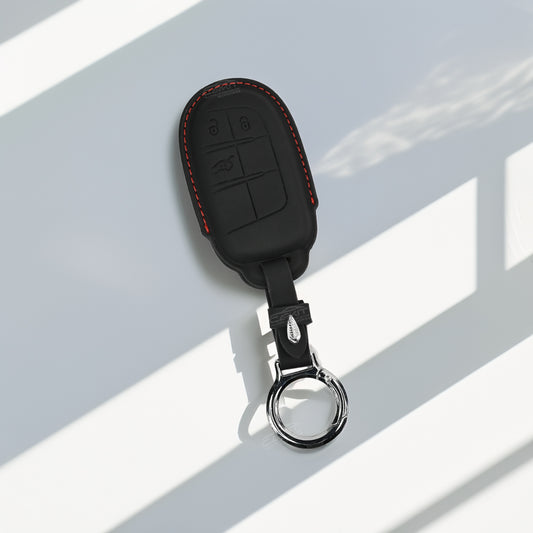 PU 3D Black Leather Car key Cover For Jeep : Meridian, Compass, Trailhawk – 3 Button Smart Key