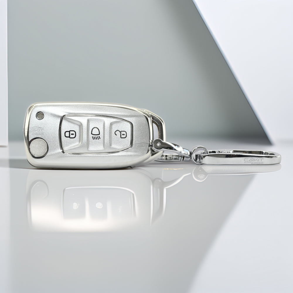 Tpu White Car Key Cover For Tata: Nexon, Harrier, Safari, Altroz, Punch, Tiago, Tigor, Zest, Bolt, Hexa 3 button Flip Key