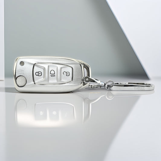 Tpu White Car Key Cover For Tata: Nexon, Harrier, Safari, Altroz, Punch, Tiago, Tigor, Zest, Bolt, Hexa 3 button Flip Key